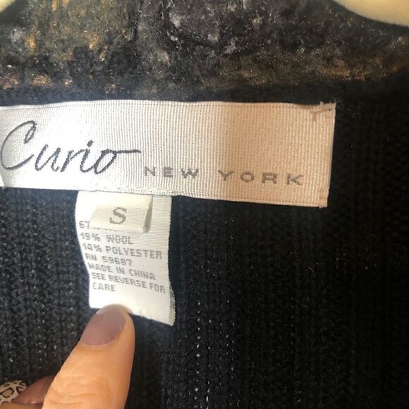 Curio New York Knit Detail Cardigan Black Tan Gold - Picture 4 of 13